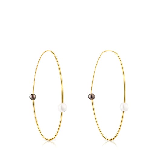 Large silver vermeil Elipse Hoop earrings with cultured pearls | TOUS