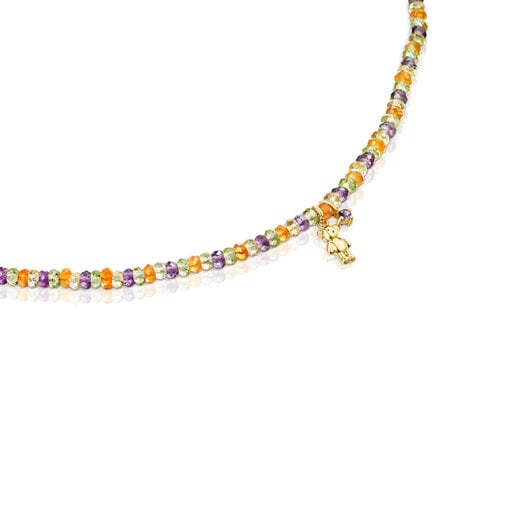 Gold TOUS Teddy Bear Choker with gemstones