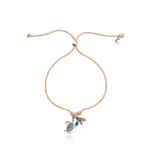 Pulsera de cordón beige con motivo tortuga y gemas Save Ocean