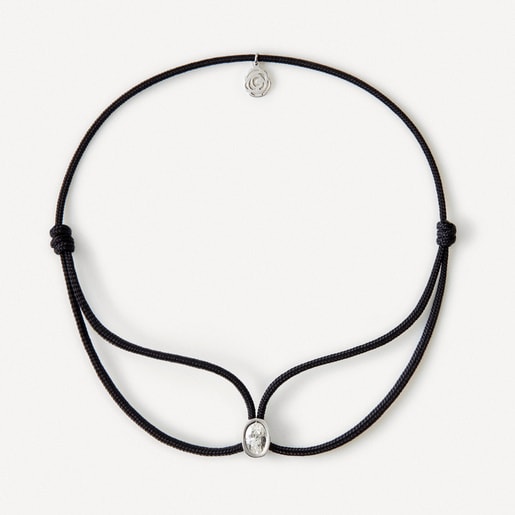 Pulseira em ouro branco com diamante e cordão preto TOUS ATELIER