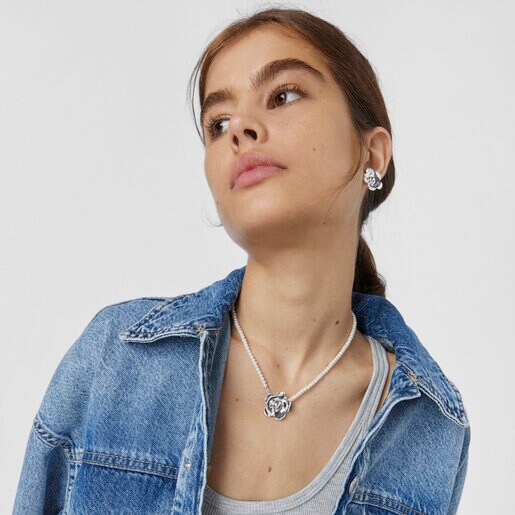 Silver Fragile Nature Necklace with Pearls