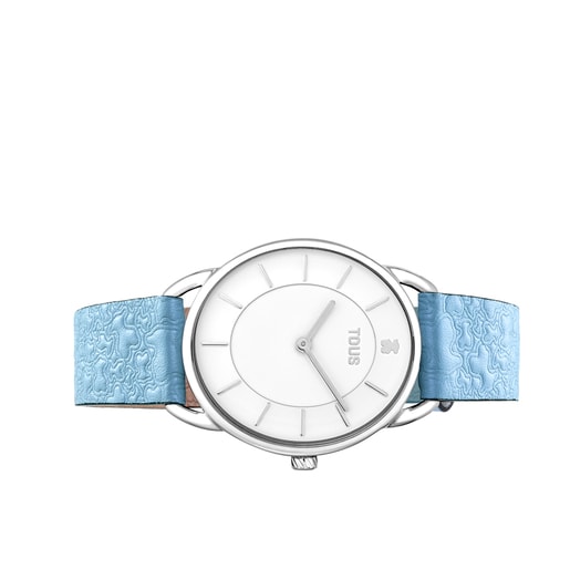 Steel Dai XL Analogue watch with blue leather Kaos strap