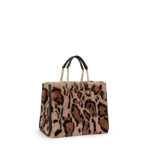 Sac shopping Amaya Wild moyen beige et noir