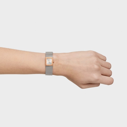 Analog Watch with steel Milanese mesh bracelet and rose-colored steel Mini Mesh
