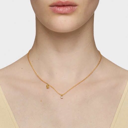 18ktゴールドコーティング・シルバーに、ラボグロウンダイヤモンドを添えたショートネックレス Bold Bear LGD