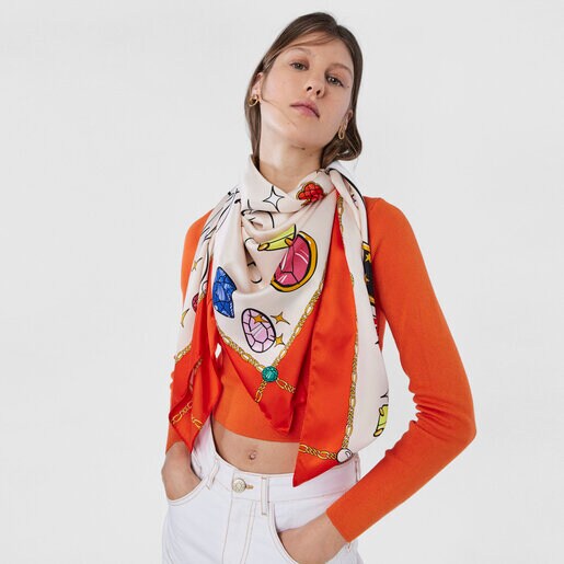 レッドカラーのスカーフ TOUS Gems