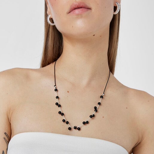 Silver, onyx and black nylon Necklace Icon Glass | TOUS