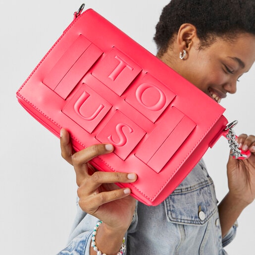 Bandolera pequeña rosa fluorescente y marrón TOUS Damas