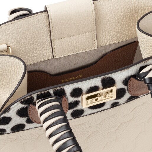 Bolso city pequeño de piel beige TOUS Script Premium