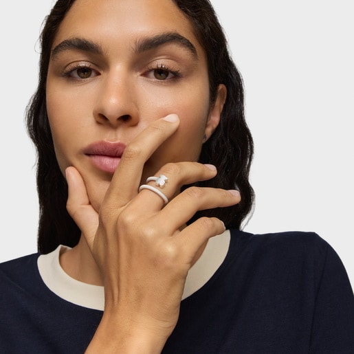 Bague spirale en argent et motifs Icon Mesh