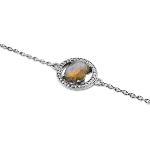 Bracelet Camille en Argent avec Labradorites et Diamants.