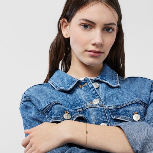 Pulsera con baño de oro 18 kt sobre plata con oso de cromodiópsidos TOUS New Motif