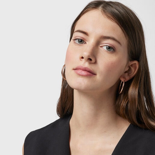 TOUS Basics large Hoop Earrings in Rose Silver Vermeil