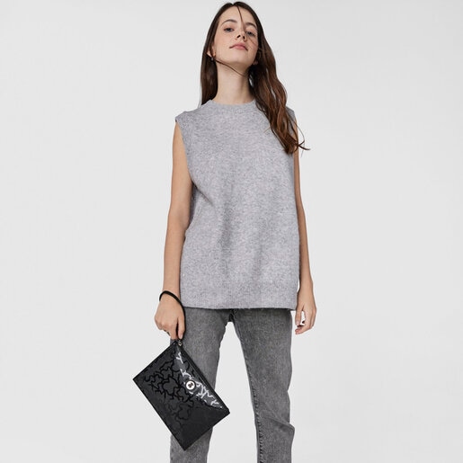 Black colored Kaos Shiny Clutch bag