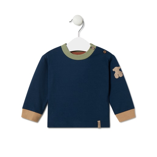 Boys plain and striped outfit in Blue navy blue