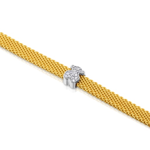 Yellow and white Gold Icon Mesh Bracelet with Diamonds Bear motif