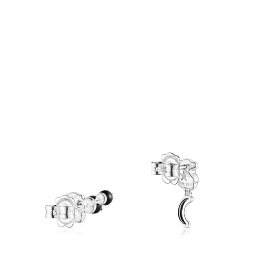 Boucles d’oreilles ourson-lune Magic Nature en argent et onyx