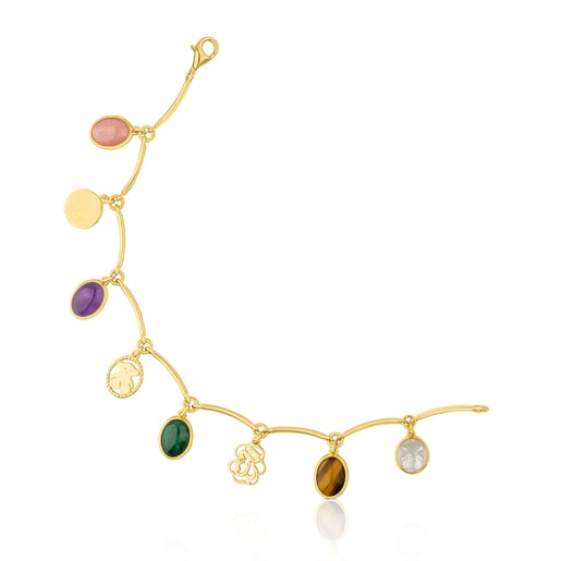 Pulsera con baño de oro 18 kt sobre plata y gemas multicolor Camee