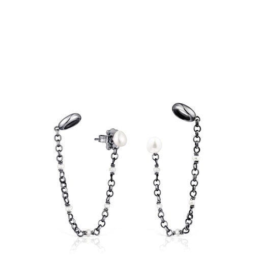 Dark silver Virtual Garden Earrings for AirPods with cultured pearls | TOUS