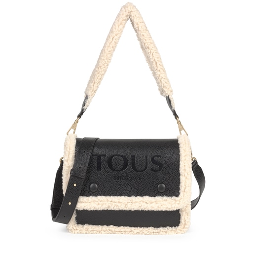 Sac à bandoulière New Audree moyen avec peau de mouton de couleur noire 