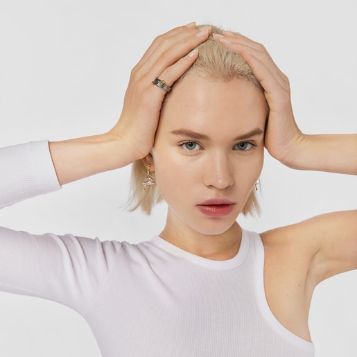 Anillo triple de dark silver con baño de oro 18 kt sobre plata Beach