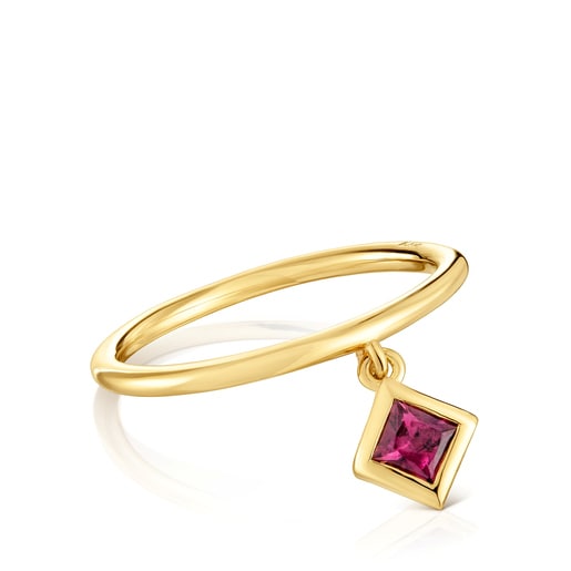 Small Ring with 18kt gold plating over silver and rhodolite charm TOUS Basic Colors