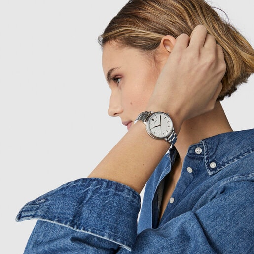 שעון פלדת אל חלד IP STEEL רונד בשיבוץ זרקונים