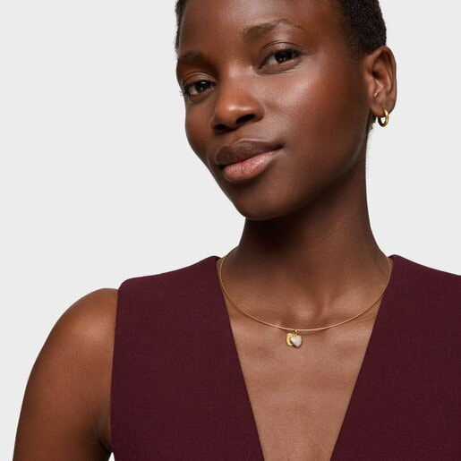 Colgante de oro 14 kt doble corazón y diamantes TOUS Flechazo