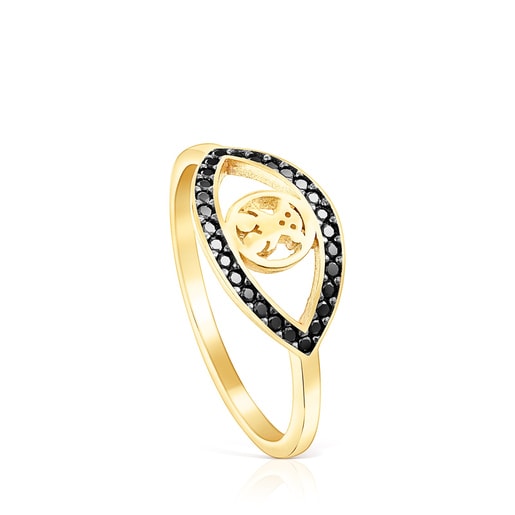 Anillo ojo con baño de oro 18 kt sobre plata y espinelas motivo oso TOUS Good Vibes