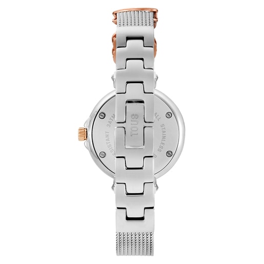 Reloj analógico/digital con brazalete de acero, acero rosado y esfera de nácar Icon Charms