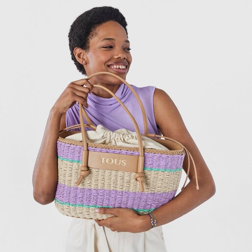 תיק סל Scoubidou גדול מרפיה בצבע סגול