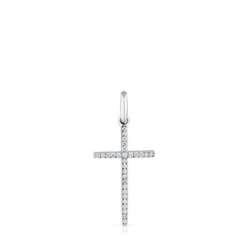 Wisiorek z białego złota i diamentów w kształcie krzyża Basics