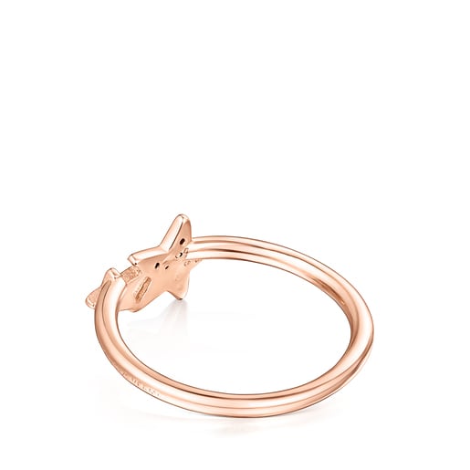 Rose Silver Vermeil Teddy Bear Stars Ring with Spinel and Ruby