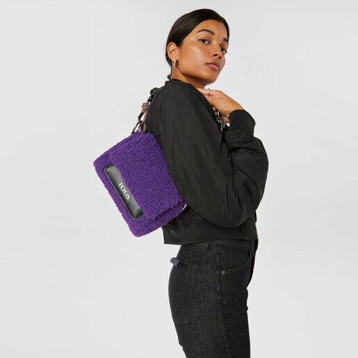 תיק צד TOUS Empire Fur קטן בצבע לילך