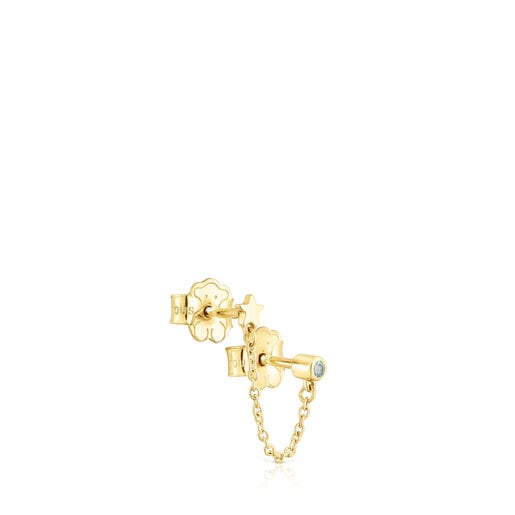 Μονό σκουλαρίκι με διπλό piercing Cool Joy από χρυσό με μοτίβο αστεριού και τοπάζι