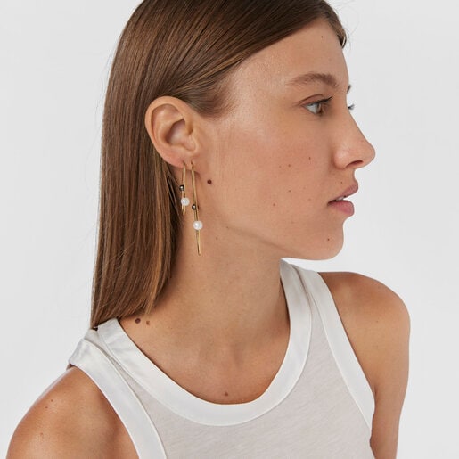 עגילי חישוק Elipse גדולים מוורמיל כסף בשילוב פנינים מתורבתות