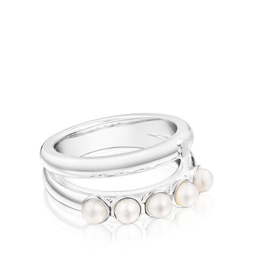 Silver TOUS Fellow Double ring with pearls