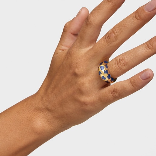 خاتم Warm من الفضة المطلية بالذهب عيار 18 قيراطًا مزدان بحليات زرقاء