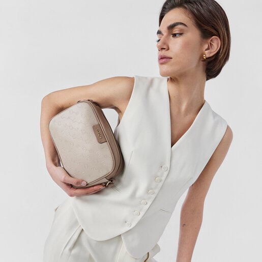 Серо-бежевая сумка-кроссбоди Script Day