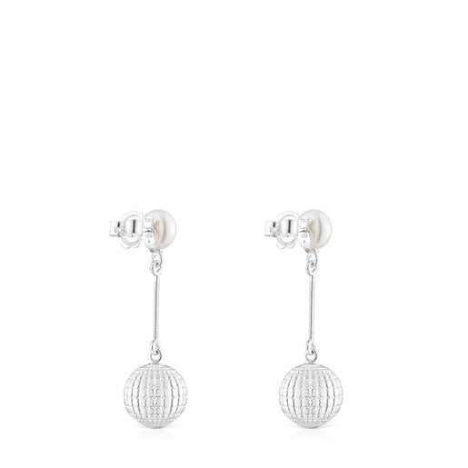 Aretes de plata bola osos y perla cultivada 12 mm St. Tropez Disco