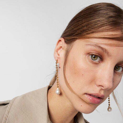 Long Silver Vermeil Gloss Earrings with Pearl