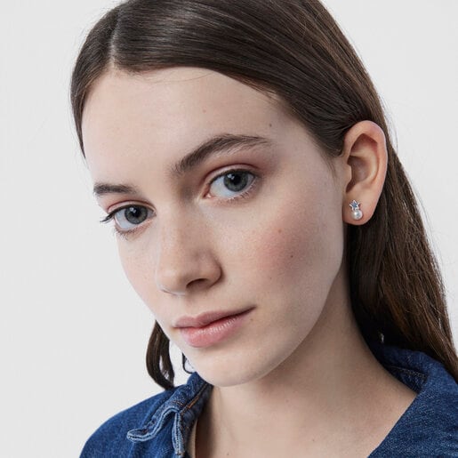 Серебряные серьги Puppies со звездой и жемчугом