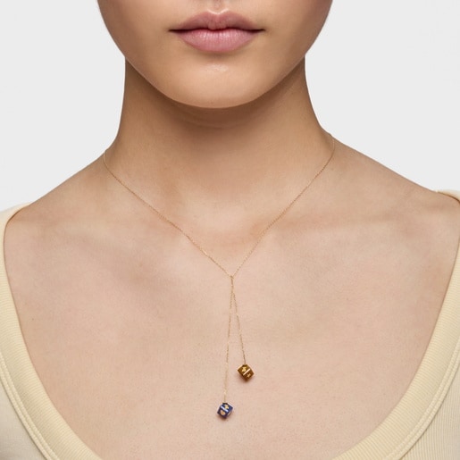 Collar de oro de 14 kt y gemas Cube