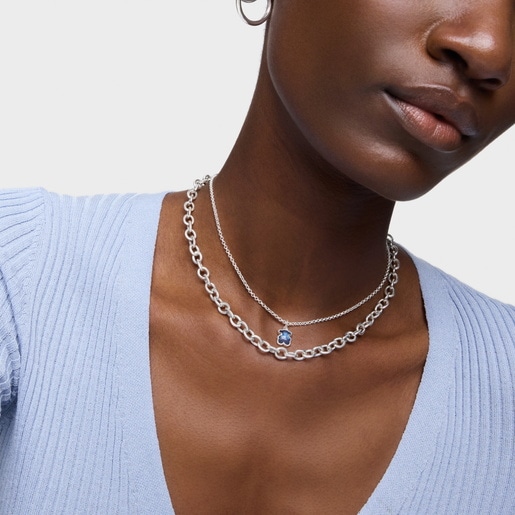 Collar corto de plata y espinela azul creada en laboratorio Icon Color LGG