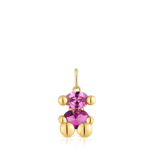 Colgante pequeño motivo oso con baño de oro 18 kt sobre plata y rubí creada en laboratorio Color Bear LGG
