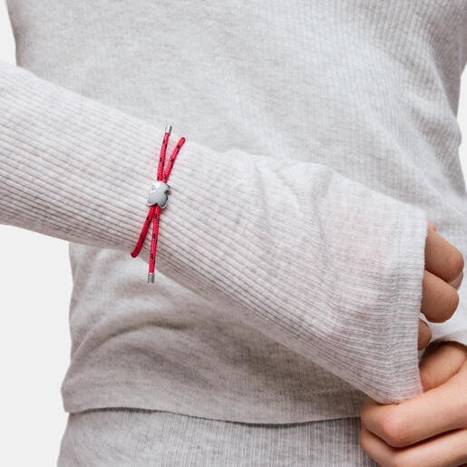 Silver and pink nylon bear Bracelet TOUS Bold Motif