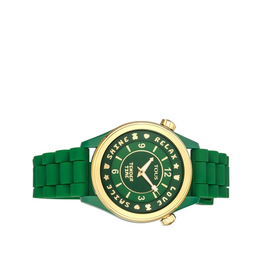 Montre Tender Time en acier IP doré avec bracelet en silicone vert