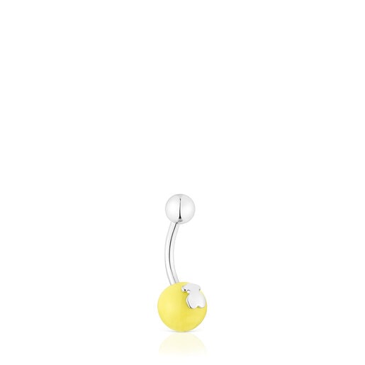 Steel and yellow Murano glass Navel piercing Icon Glass