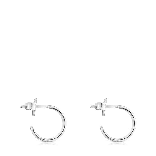 Small silver TOUS Bear Row hoop earrings with silhouette | TOUS