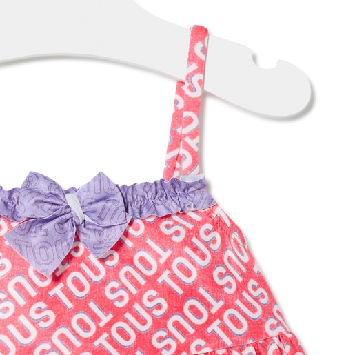 Girls sleeveless shoulder strap dress in Logo pink